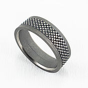 Украшения handmade. Livemaster - original item Grey titanium ring with a checkerboard pattern. Handmade.