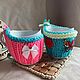 Knitted cover warmer for a mug 'Turquoise with pink', Christmas gifts, Astrakhan,  Фото №1