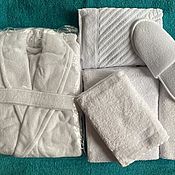 Для дома и интерьера handmade. Livemaster - original item White bathrobe towels 4 pcs Slippers set. Handmade.