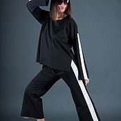 Одежда handmade. Livemaster - original item Black cotton suit, Tracksuit with white stripe-SE0073PM. Handmade.