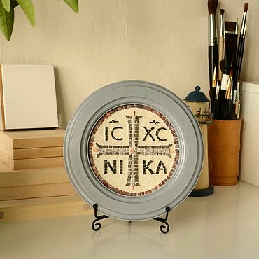 Картины и панно ручной работы. Ярмарка Мастеров - ручная работа Крест IC XC NIKA Византийская мозаика из натуральных камней. Handmade.