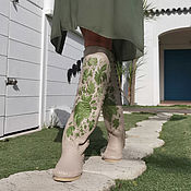 Обувь ручной работы handmade. Livemaster - original item Boots: LARRY embroidered beige high boots - Handmade. Handmade.