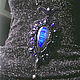 Necklace (sautoir with pendant) - bright blue Labrador, brush, black pearls, Necklace, Bryansk,  Фото №1