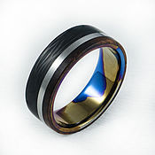 Украшения handmade. Livemaster - original item A colored titanium ring with carbon fiber and wood. Handmade.