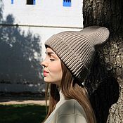 Аксессуары handmade. Livemaster - original item Hats:Beige Wool Knitted hat. Handmade.