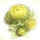 Brooch with flowers made of fabric Lemon-Olive Bouquet, Brooches, St. Petersburg,  Фото №1