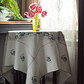 Винтаж handmade. Livemaster - original item Linen tablecloth with Cornflower embroidery. Handmade.