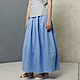 The skirt is made of linen and cotton summer blue pleated tapered-leg. Skirts. Voielle. My Livemaster. Фото №4