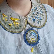 Аксессуары handmade. Livemaster - original item Linen collar and brooch Chanterelles and blueberries Painted. Boho.. Handmade.