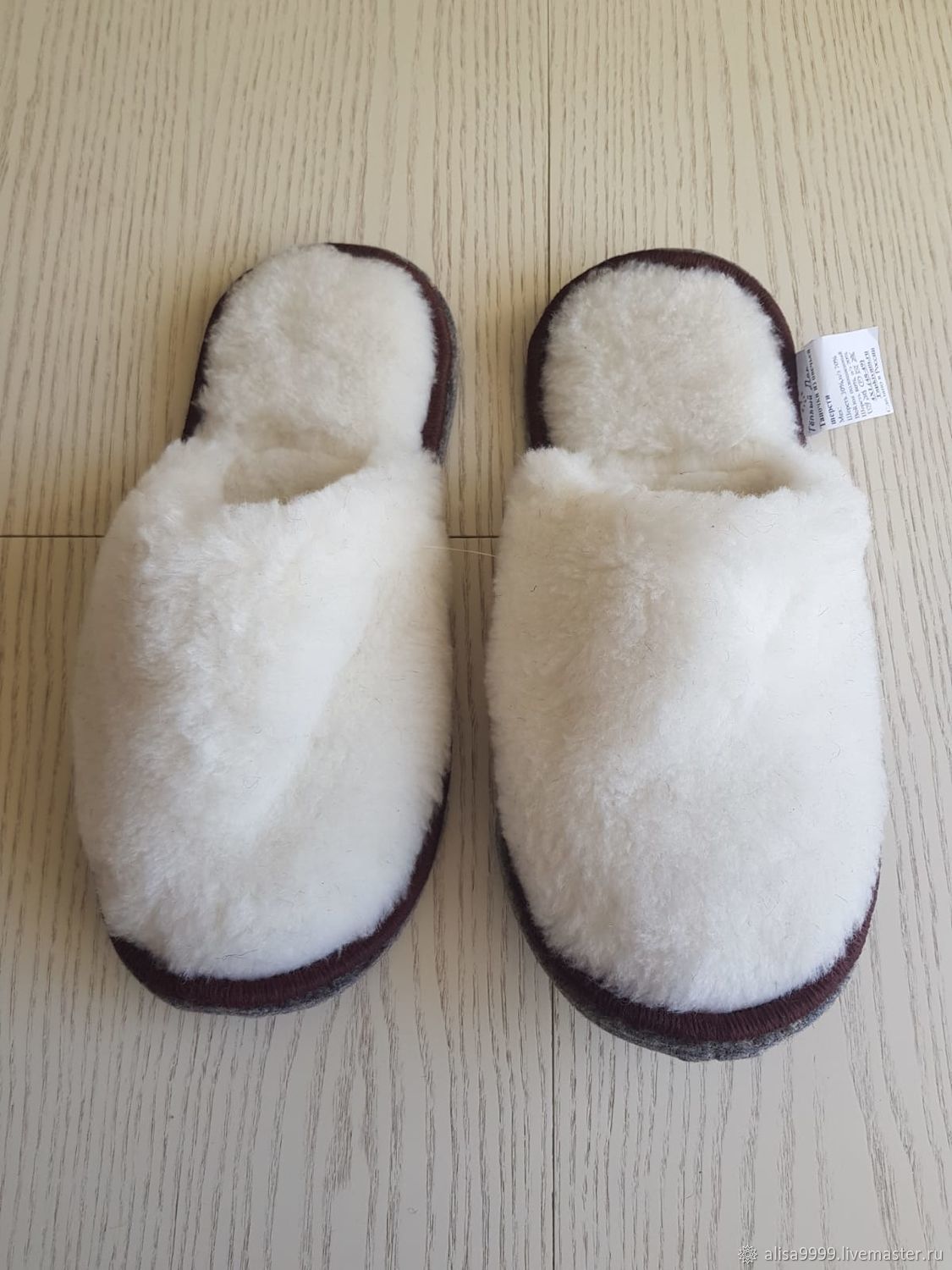Fur slippers made of sheep wool white large size, Slippers, Moscow,  Фото №1