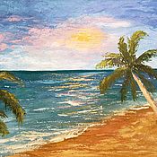 Картины и панно handmade. Livemaster - original item Painting Sea palm trees oil painting palm trees on the beach. Handmade.