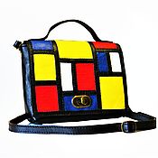 Сумки и аксессуары handmade. Livemaster - original item Leather woman red yellow black blue handbag Squares. Handmade.