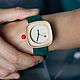 Деревянные наручные часы на зеленом браслете из кожи, Часы наручные, Москва,  Фото №1