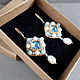 Blue diamond earrings with pearls, Byzantine earrings with aquamarine, Earrings, Moscow,  Фото №1