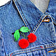 Cherry red Brooch made of mink fur and leather. Brooches. flowersstyle (flowersstyle). My Livemaster. Фото №5