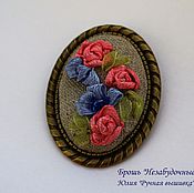 Украшения handmade. Livemaster - original item Brooch, brooch flowers, brooch embroidered ribbons "Nezabudice Roses". Handmade.