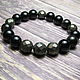 Bracelet with pyrite and obsidian ' Base', Bead bracelet, Moscow,  Фото №1