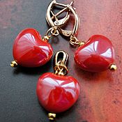 Украшения handmade. Livemaster - original item Jewelry set earrings and pendant About Love with red hearts. Handmade.
