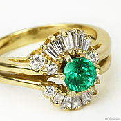 Украшения handmade. Livemaster - original item Emerald Ballerina Ring,Emerald Diamond 1.90tcw Gold Ring,Vintage Estat. Handmade.