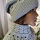 Комплект вязаный - шапочка, оплечье, варежки, Голубое небо. Комплекты головных уборов. Карелочка (nadejdamoshkina). Ярмарка Мастеров.  Фото №12