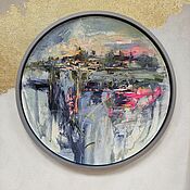 Картины и панно handmade. Livemaster - original item Round picture 70 cm in a frame modern urban landscape of St. Petersburg. Handmade.