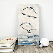 Seagulls, painting with birds, seascape