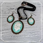 Субкультуры handmade. Livemaster - original item Jewelry set with cameos Bouquet (choker 30h40 earrings 18h25) mint fountain. Handmade.