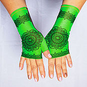 Аксессуары handmade. Livemaster - original item Mitts elastic Mehendi green. Handmade.