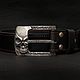 Belt 'Skull with a pattern' made of genuine buffalo leather, Straps, St. Petersburg,  Фото №1