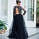 Exclusive evening dress-style crop-top. Easy tulle skirt and gorgeous floral lace. In this dress you will be the star of the evening. The skirt can be executed in any desired color.
