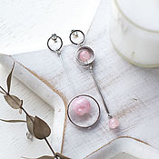 Украшения handmade. Livemaster - original item Earrings asymmetry circles with natural stones: rose quartz, amethyst. Handmade.