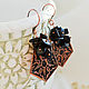 Copper earrings with black obsidian boho geometric Flower earrings. Earrings. Strangell Jewelry. My Livemaster. Фото №4