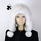 Youth hat made of white voile arctic fox fur and genuine leather. Caps. Mishan (mishan). Online shopping on My Livemaster.  Фото №2