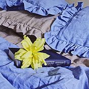 Льняное постельное белье с рюшами и кружевом