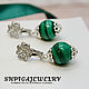 Earrings green with clover, and malachite `Lady Luck`
