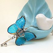 Украшения handmade. Livemaster - original item Transparent Pendant Key Blue Butterfly Vintage Key on a Chain Boho. Handmade.