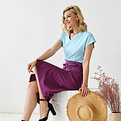 Одежда handmade. Livemaster - original item Cotton Satin Violet skirt, purple trapezoid skirt with a slit. Handmade.