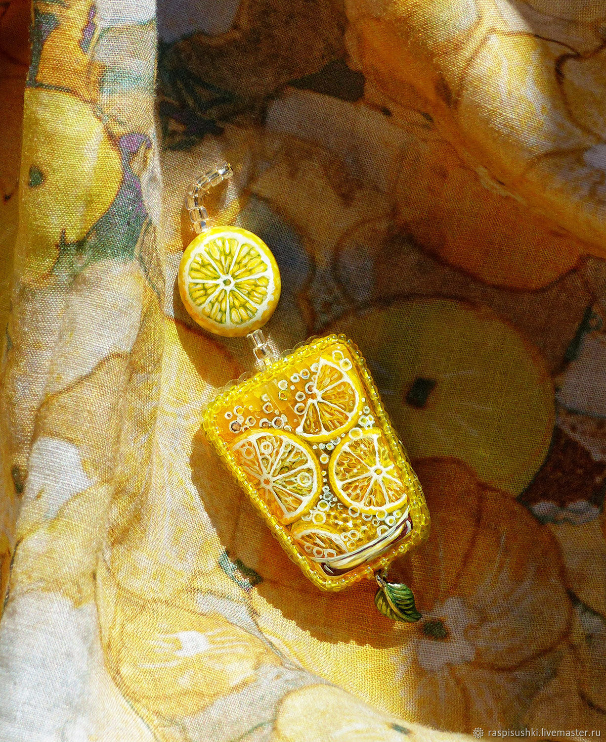 Брошь с росписью Лимонный коктейль, Брошь-булавка, Санкт-Петербург,  Фото №1