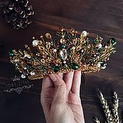 Украшения handmade. Livemaster - original item Gold and Green crown, Emerald gold crown, Golden tiara. Handmade.