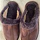 Men's suede Slippers are brown.Sheepskin, Slippers, Moscow,  Фото №1