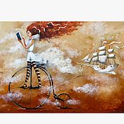 Картина маслом Корабль в море, 30*40 см холст