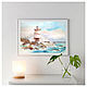 Painting sea shore lighthouse landscape watercolor. Pictures. Yulia Berseneva ColoredCatsArt. My Livemaster. Фото №4