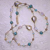 Работы для детей, handmade. Livemaster - original item Long beads with large pearls and larimar. Transformer.. Handmade.