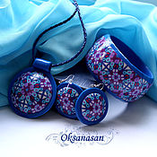 Украшения handmade. Livemaster - original item Jewelry set Earrings, bracelet, blue Kaleidoscope pendant. Handmade.