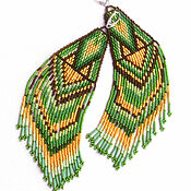 Украшения handmade. Livemaster - original item Earrings-brush: Beaded Earrings, Emerald, Long Tassels. Handmade.