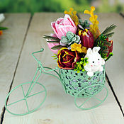 Косметика ручной работы handmade. Livemaster - original item Soap bouquet in a metal planter White rabbit with tulips. Handmade.