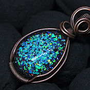 Украшения handmade. Livemaster - original item Copper pendant with blue opals. Drop. Laboratory opals in resin. Handmade.