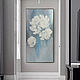 Blue and white painting with voluminous flowers Textured flowers on a delicate background, Pictures, Moscow,  Фото №1