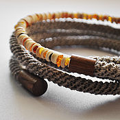 Украшения handmade. Livemaster - original item Knitted necklace made of natural linen with amber. Handmade.