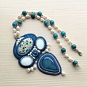 Украшения handmade. Livemaster - original item Gzhel Pendant Pendant with natural stones and pearls. Handmade.